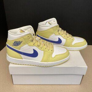 New! Womens Nike Air Jordan 1 Mid Lemon Wash/Lapis White Shoes. Size 6.5. Nice!